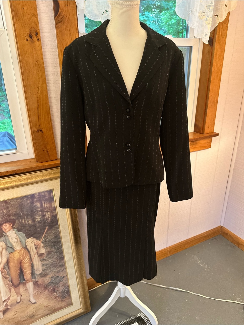 Studio I Black Pinstripe Skirt Suit Set
